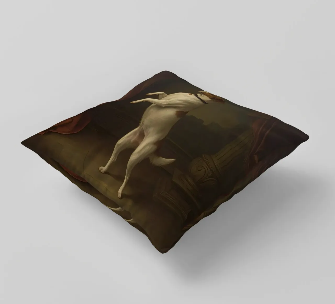 Cane in piedi sulle zampe posteriori in un classico studio di posa cuscino da DesignDoodle