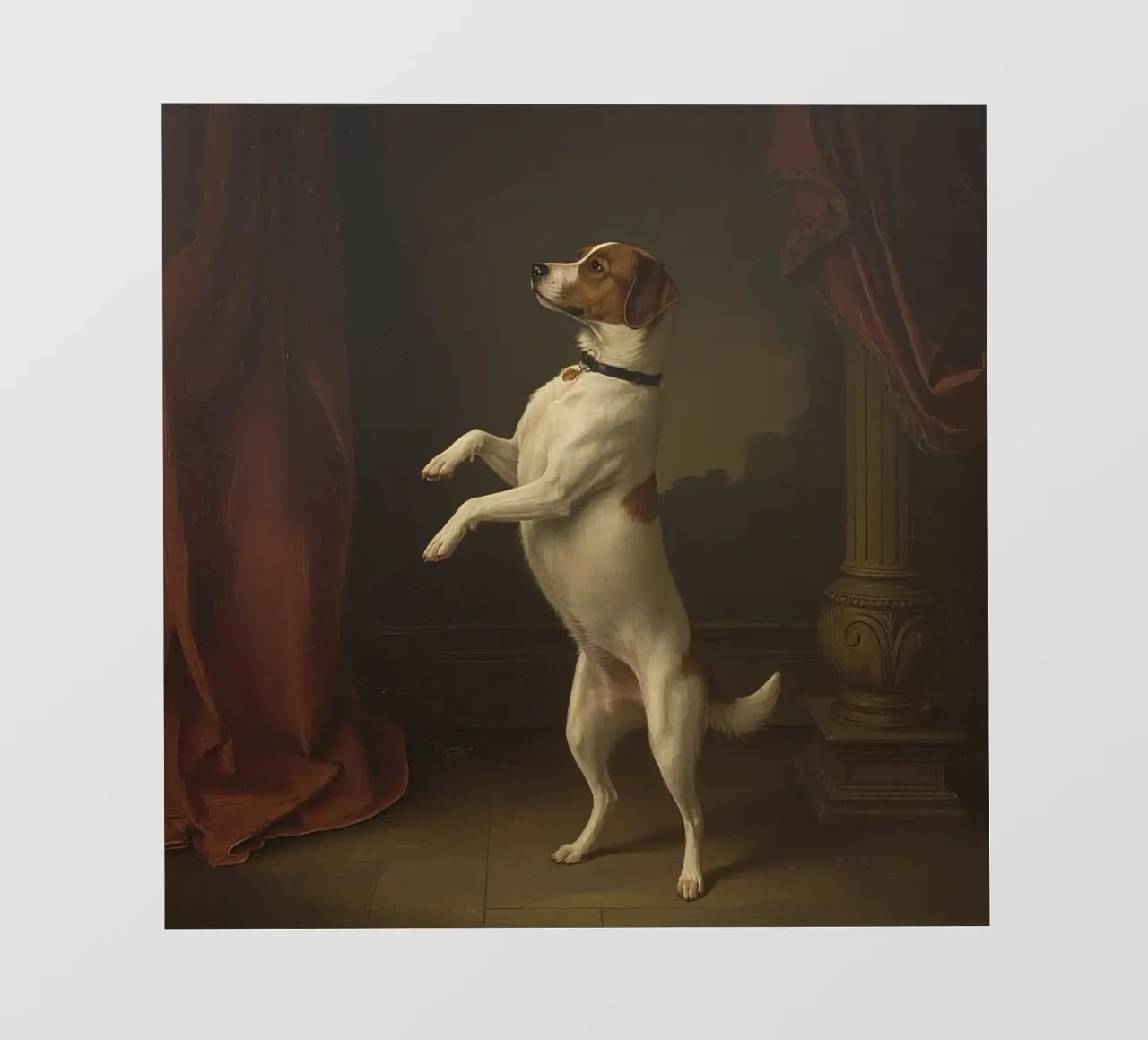 Cane in piedi sulle zampe posteriori in un classico studio di posa telo in pvc da DesignDoodle