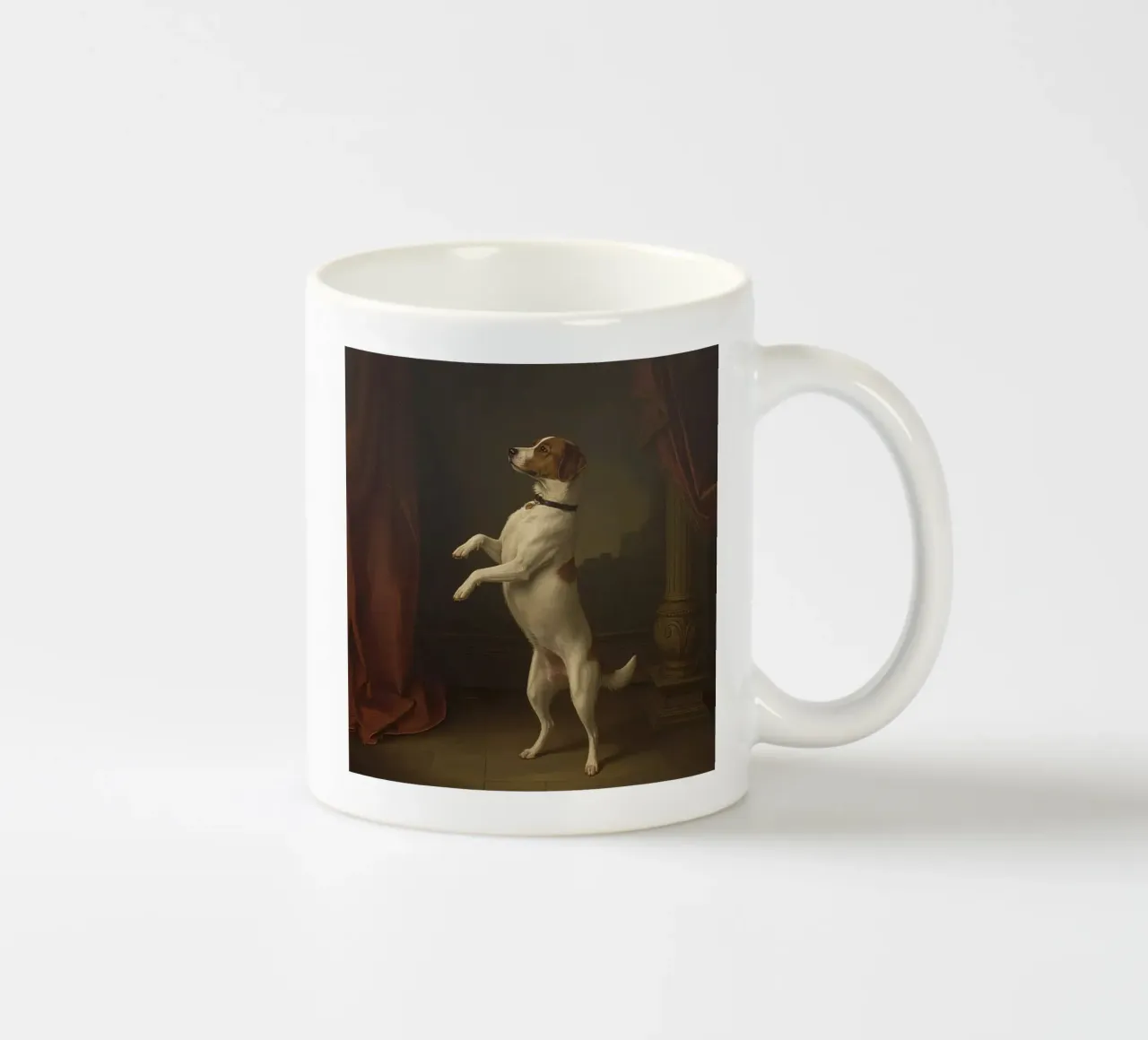 Cane in piedi sulle zampe posteriori in un classico studio di posa tazza in ceramica da DesignDoodle