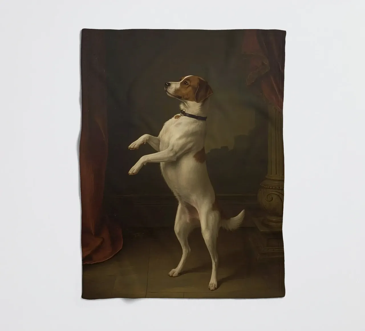 Hond staat op achterpoten in een klassieke studiosetting fleecedeken van DesignDoodle
