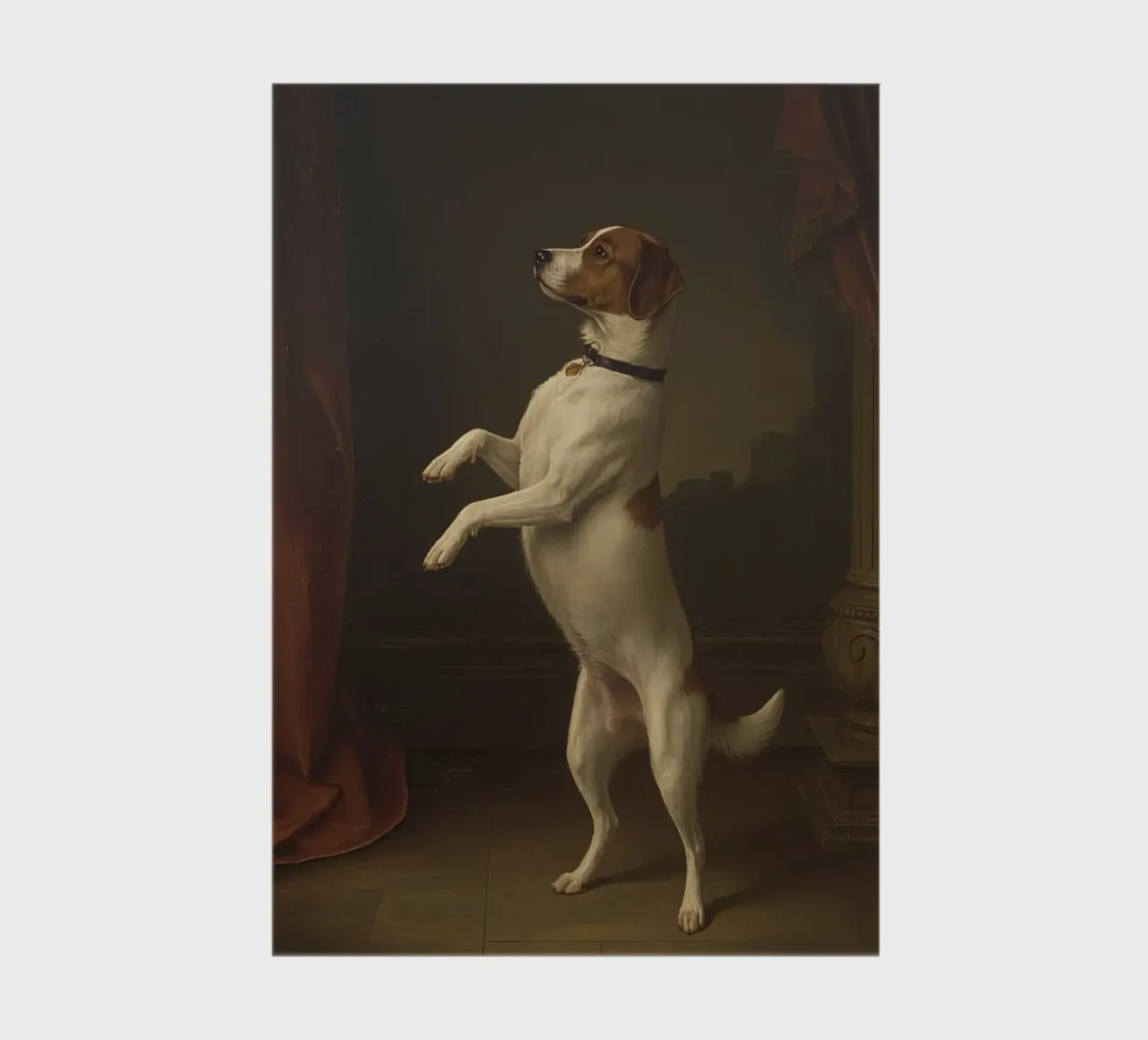Cane in piedi sulle zampe posteriori in un classico studio di posa diario da DesignDoodle