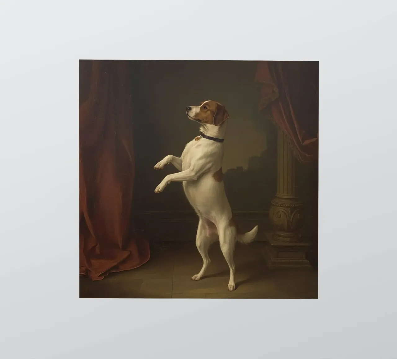 Cane in piedi sulle zampe posteriori in un classico studio di posa adesivo da DesignDoodle