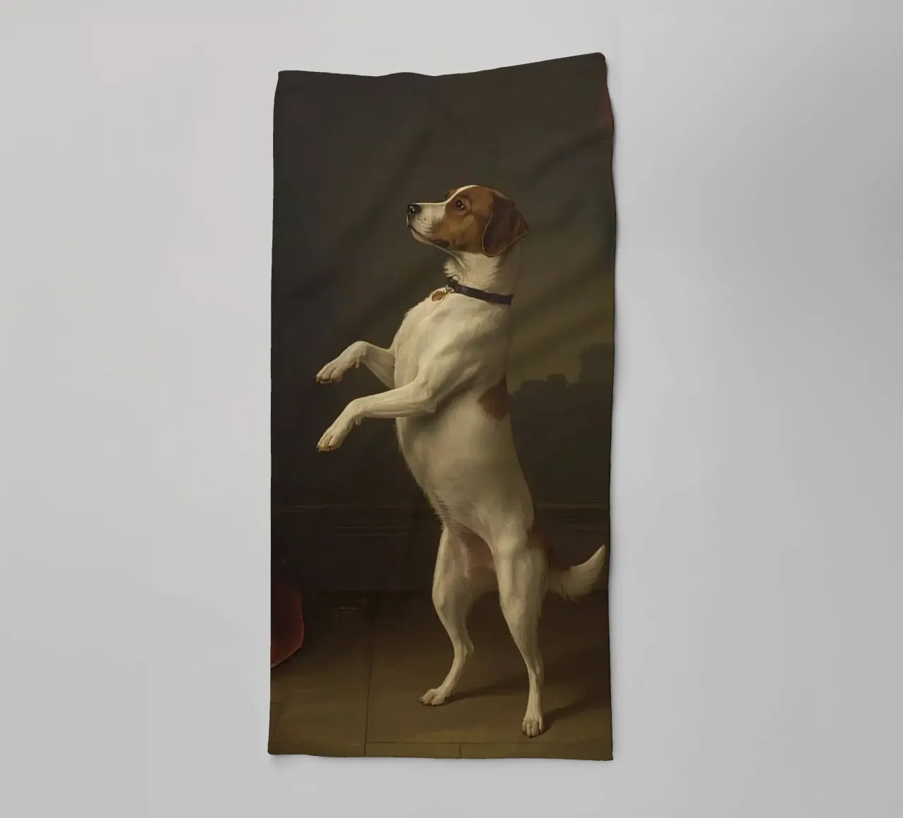 Cane in piedi sulle zampe posteriori in un classico studio di posa asciugamano da bagno da DesignDoodle