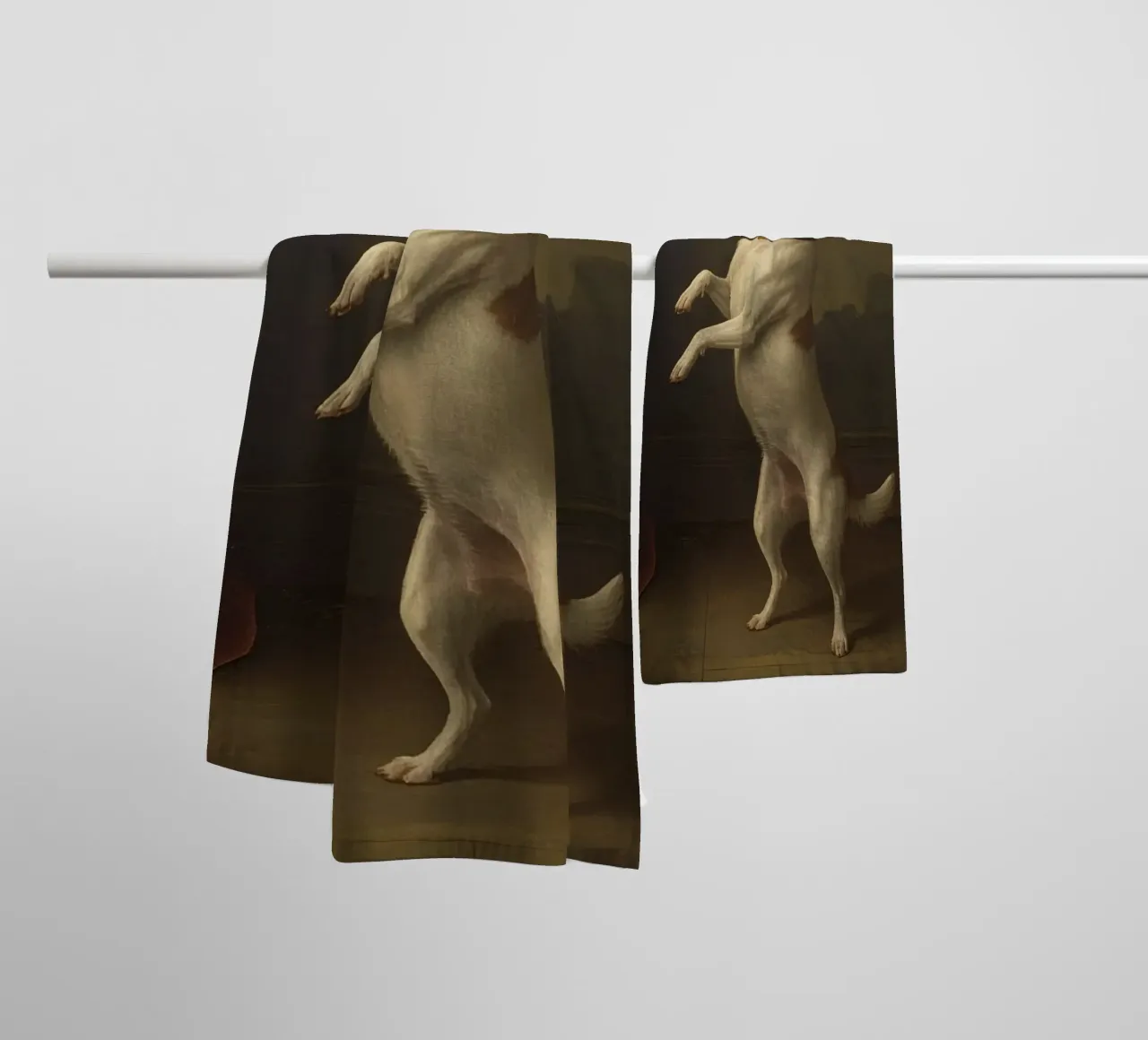 Cane in piedi sulle zampe posteriori in un classico studio di posa asciugamano da bagno da DesignDoodle