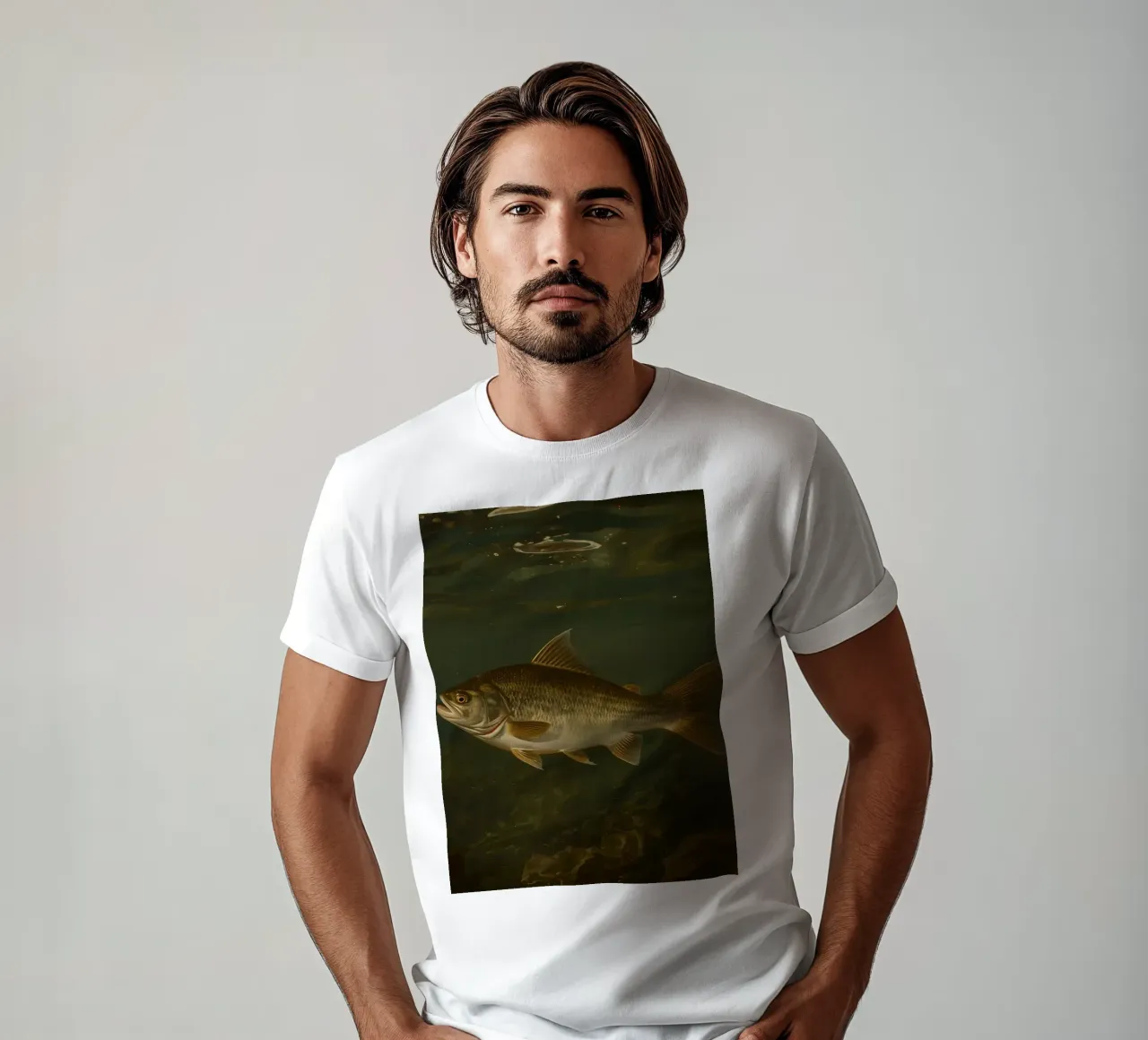 Underwater view of a bass fish swimming in its natural habit t-shirt by DesignDoodle