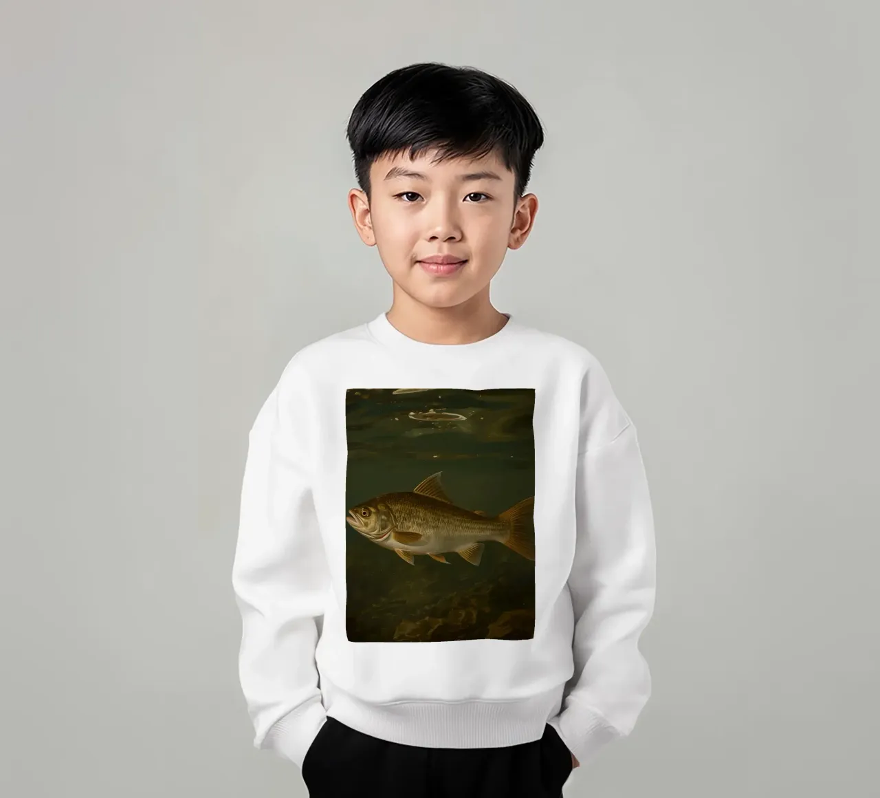 Unterwasseransicht eines in seiner natürlichen Umgebung schwimmenden Barsches Kinder Sweatshirt von DesignDoodle
