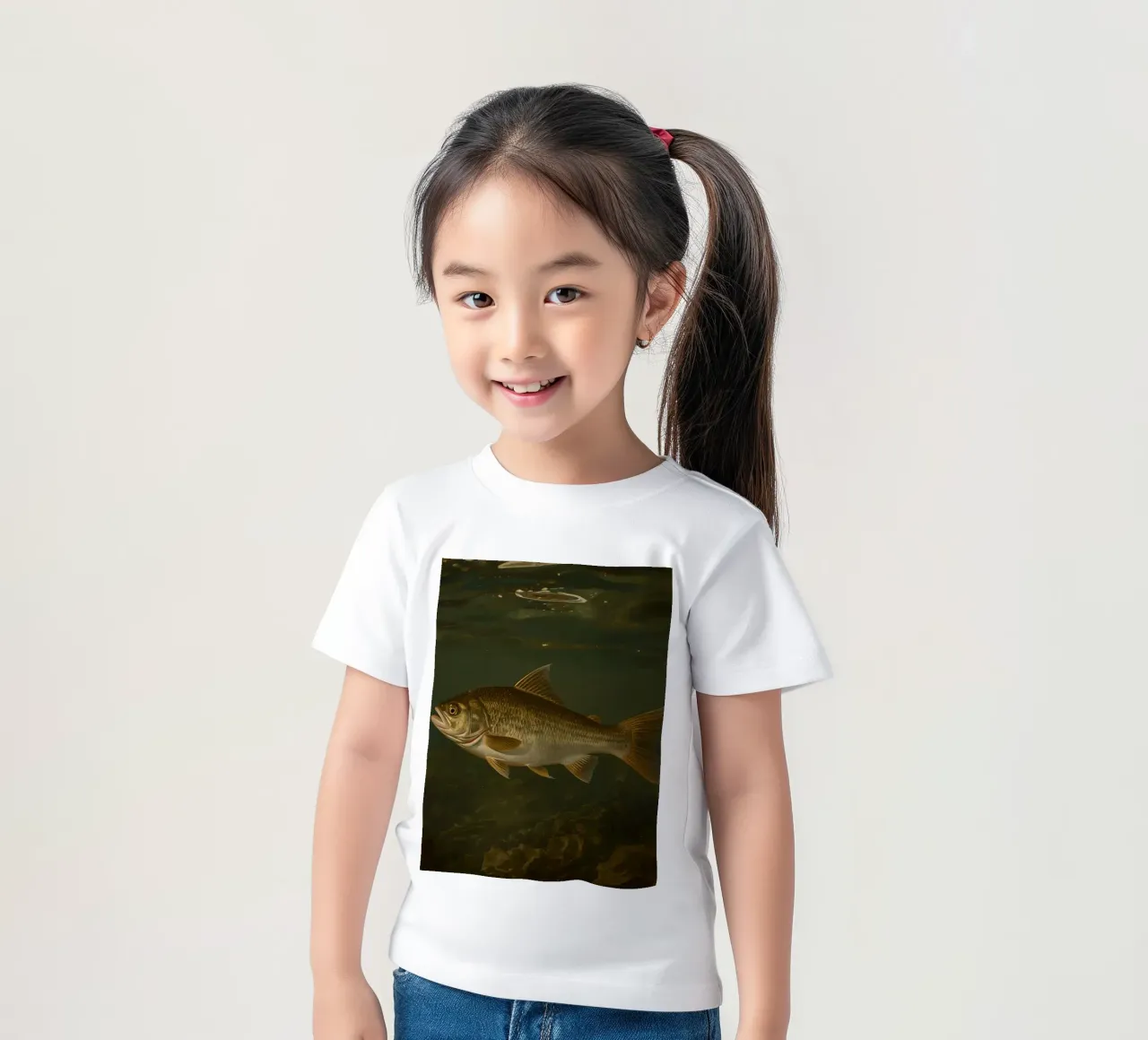 Underwater view of a bass fish swimming in its natural habit kids t-shirt by DesignDoodle