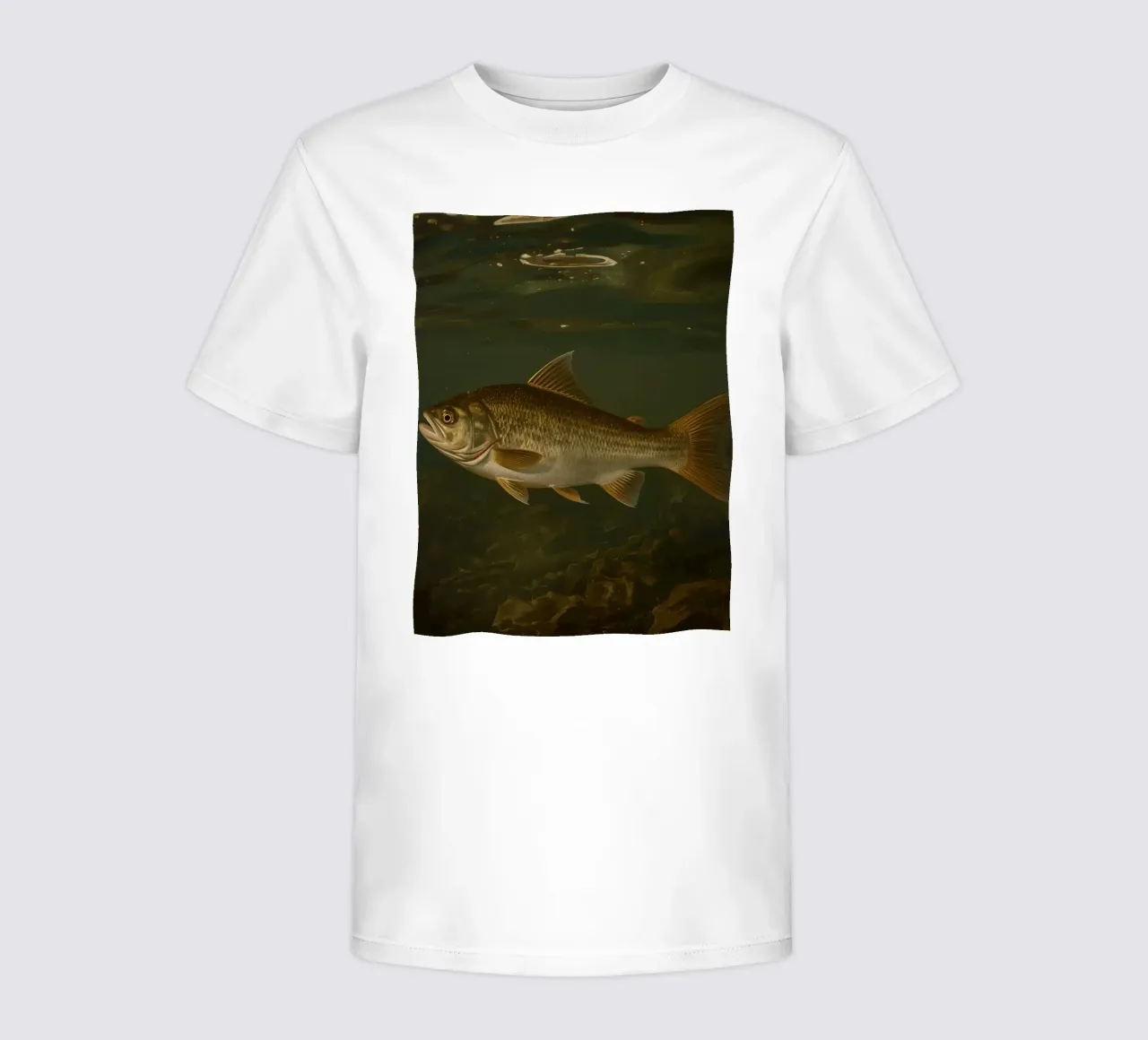 Underwater view of a bass fish swimming in its natural habit kids t-shirt by DesignDoodle