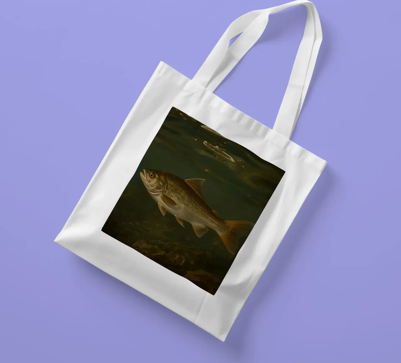 Underwater view of a bass fish swimming in its natural habit tote bag by DesignDoodle