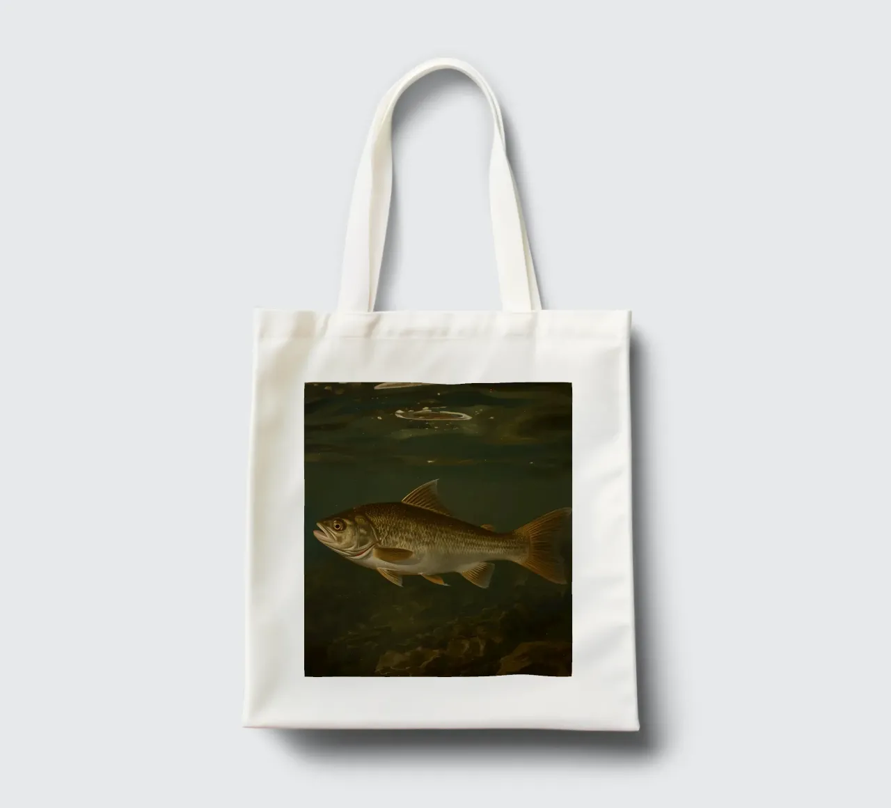Underwater view of a bass fish swimming in its natural habit tote bag by DesignDoodle