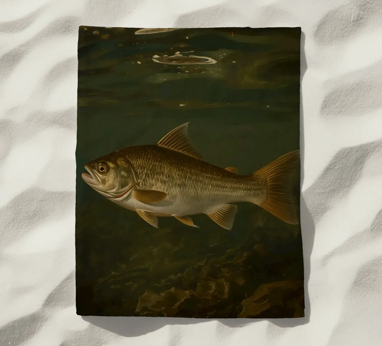 Vue sous-marine d'un loup de mer nageant dans son milieu naturel serviette de plage de DesignDoodle