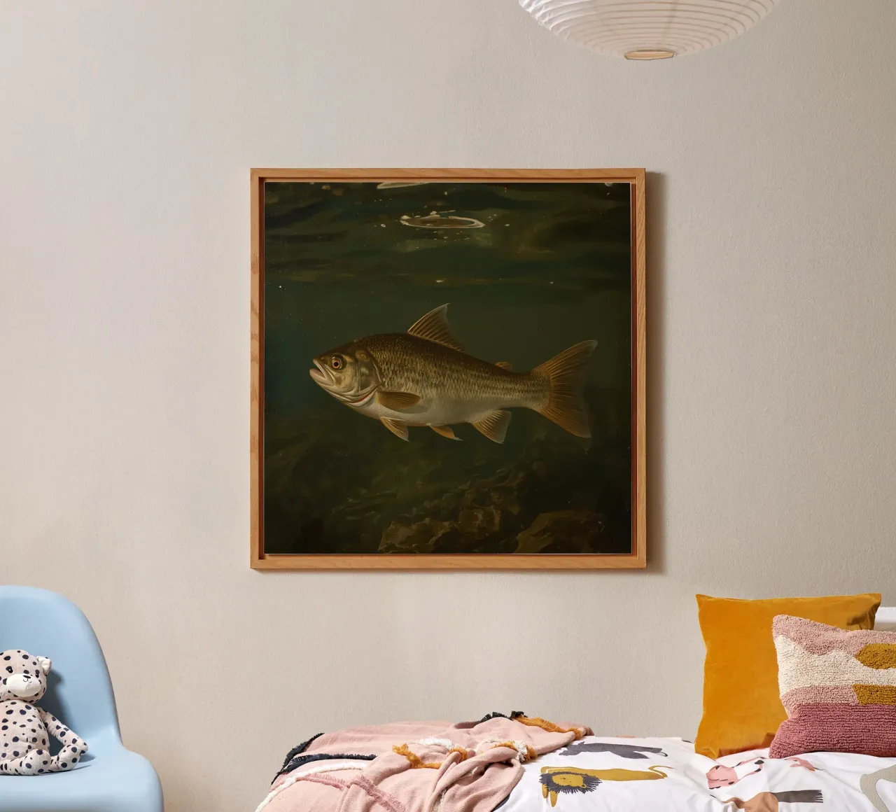 Vue sous-marine d'un loup de mer nageant dans son milieu naturel alu dibond de DesignDoodle