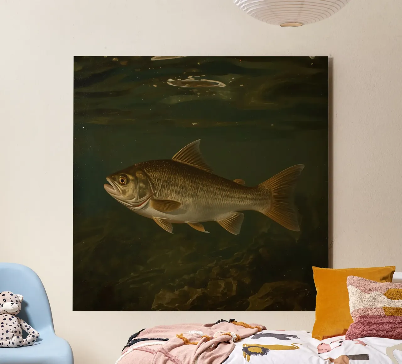 Vue sous-marine d'un loup de mer nageant dans son milieu naturel alu dibond de DesignDoodle