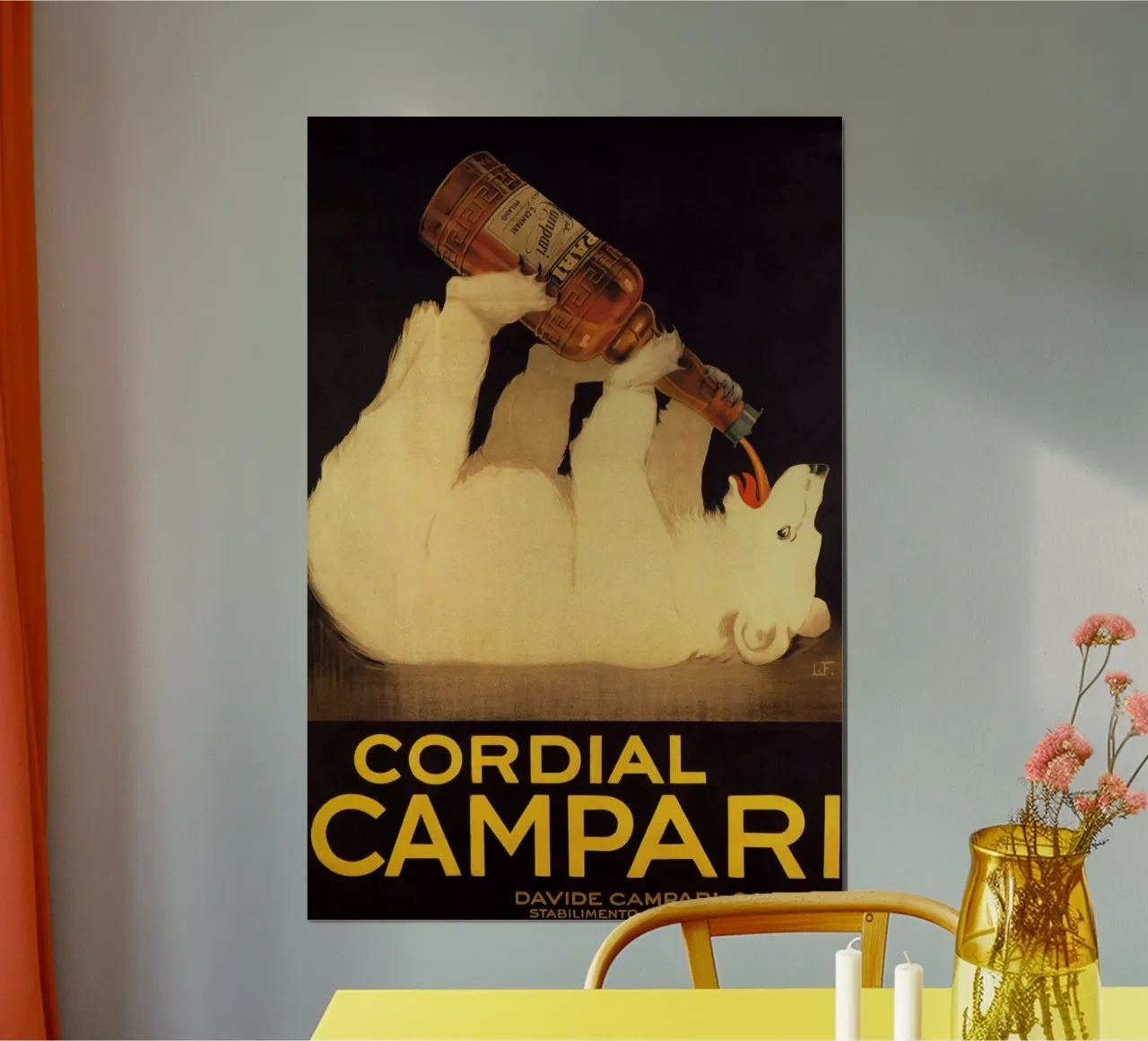 Cordial Campari poster con telaio in plastica da Maya Elliott