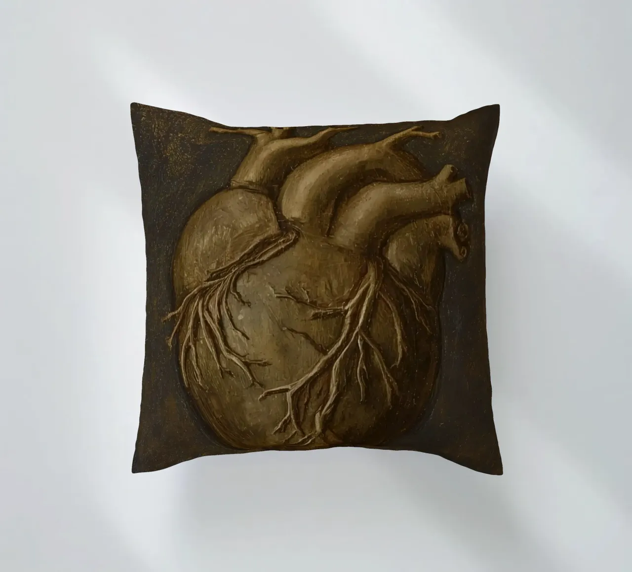 Human heart with tree-like structures in a dark background decorative cushion by DesignDoodle