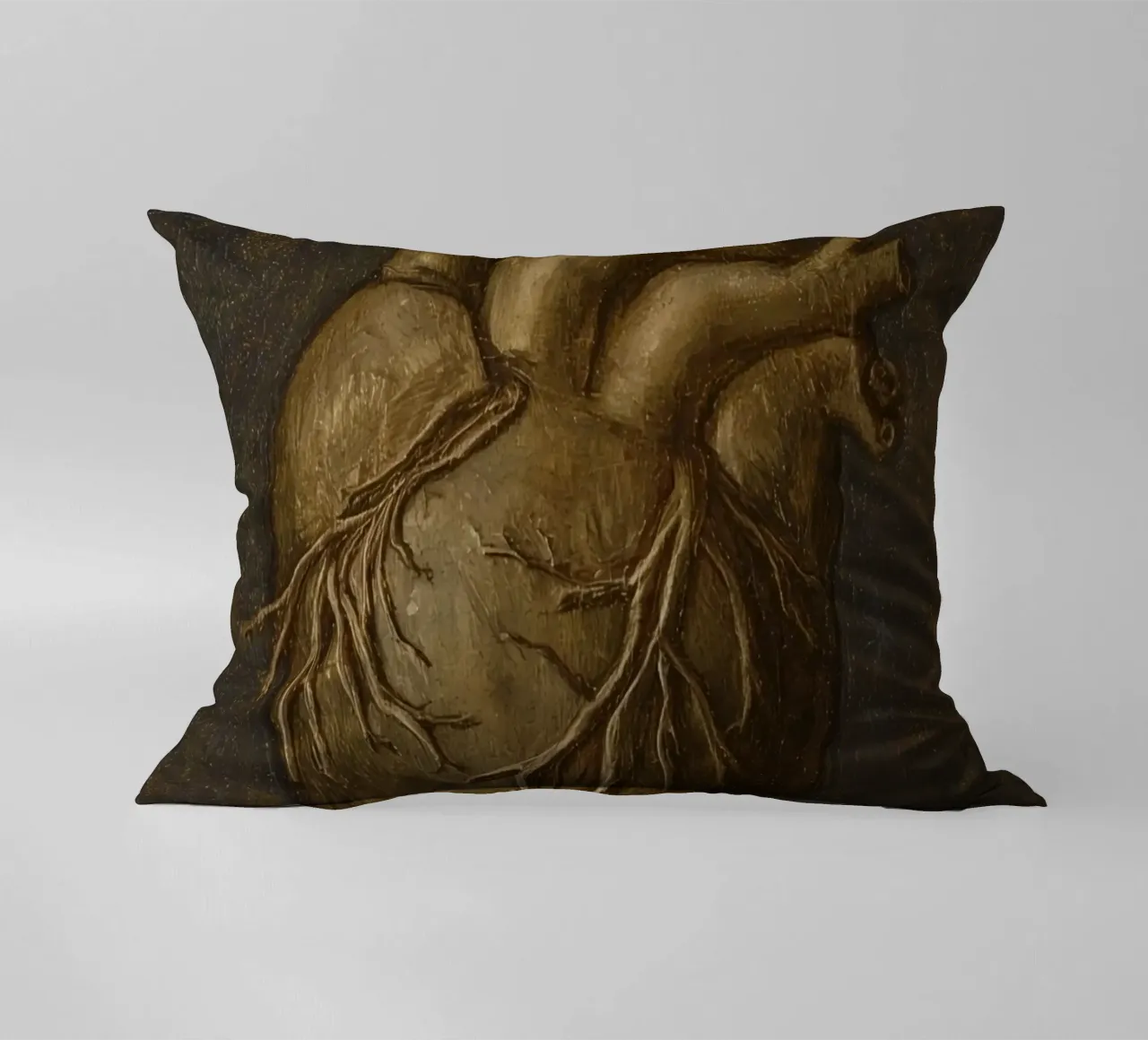 Human heart with tree-like structures in a dark background decorative cushion by DesignDoodle