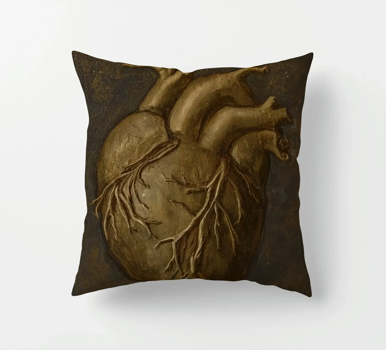 Human heart with tree-like structures in a dark background decorative cushion by DesignDoodle