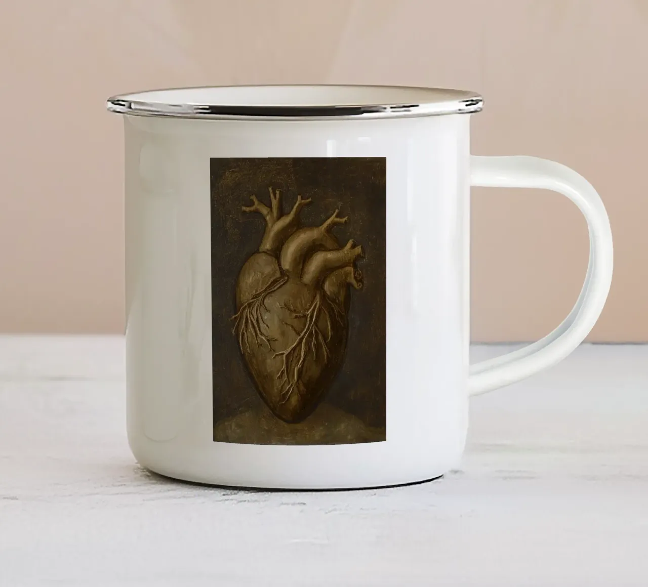 Human heart with tree-like structures in a dark background enamel mug by DesignDoodle