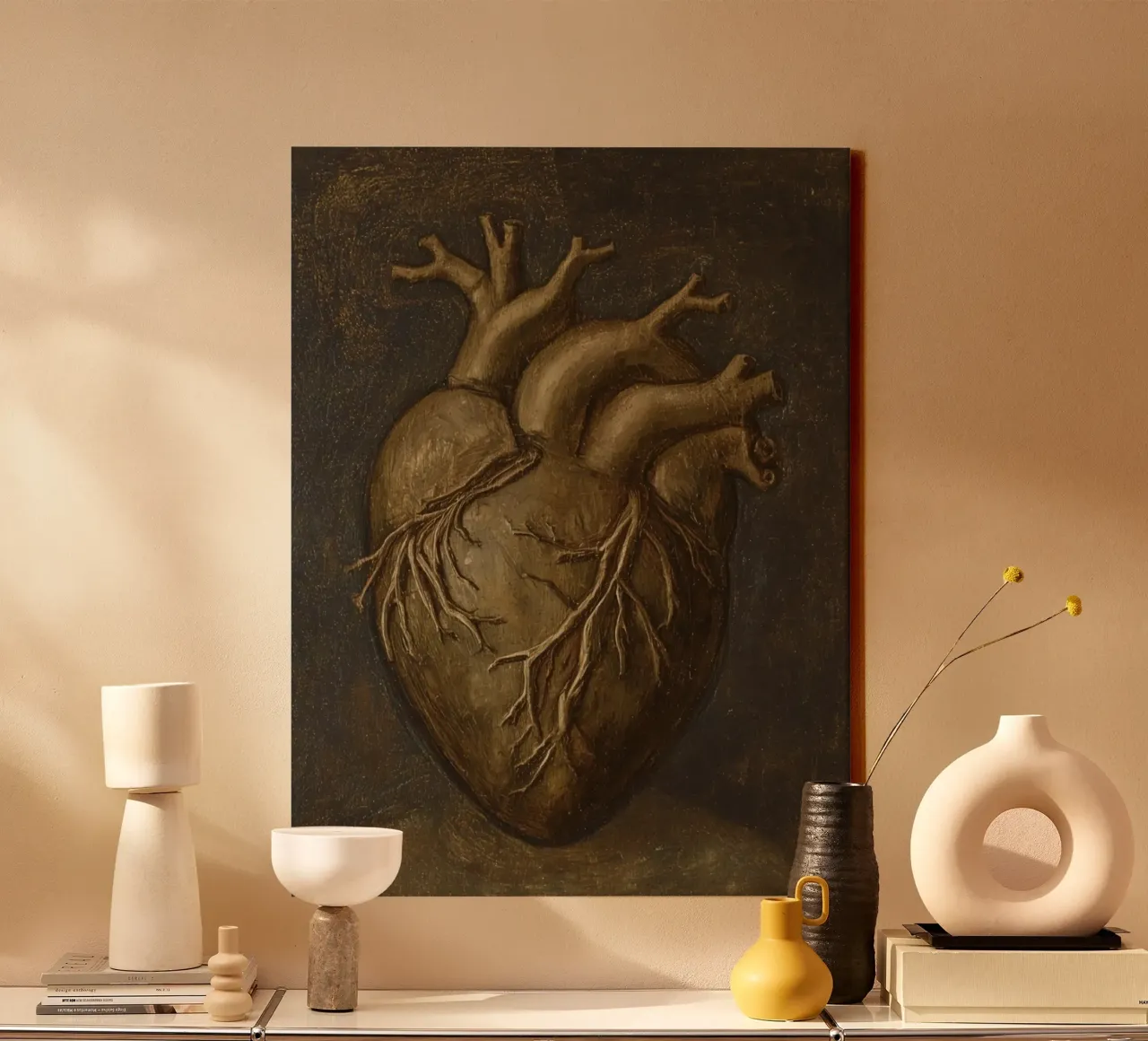 Human heart with tree-like structures in a dark background canvas with Floater frame by DesignDoodle