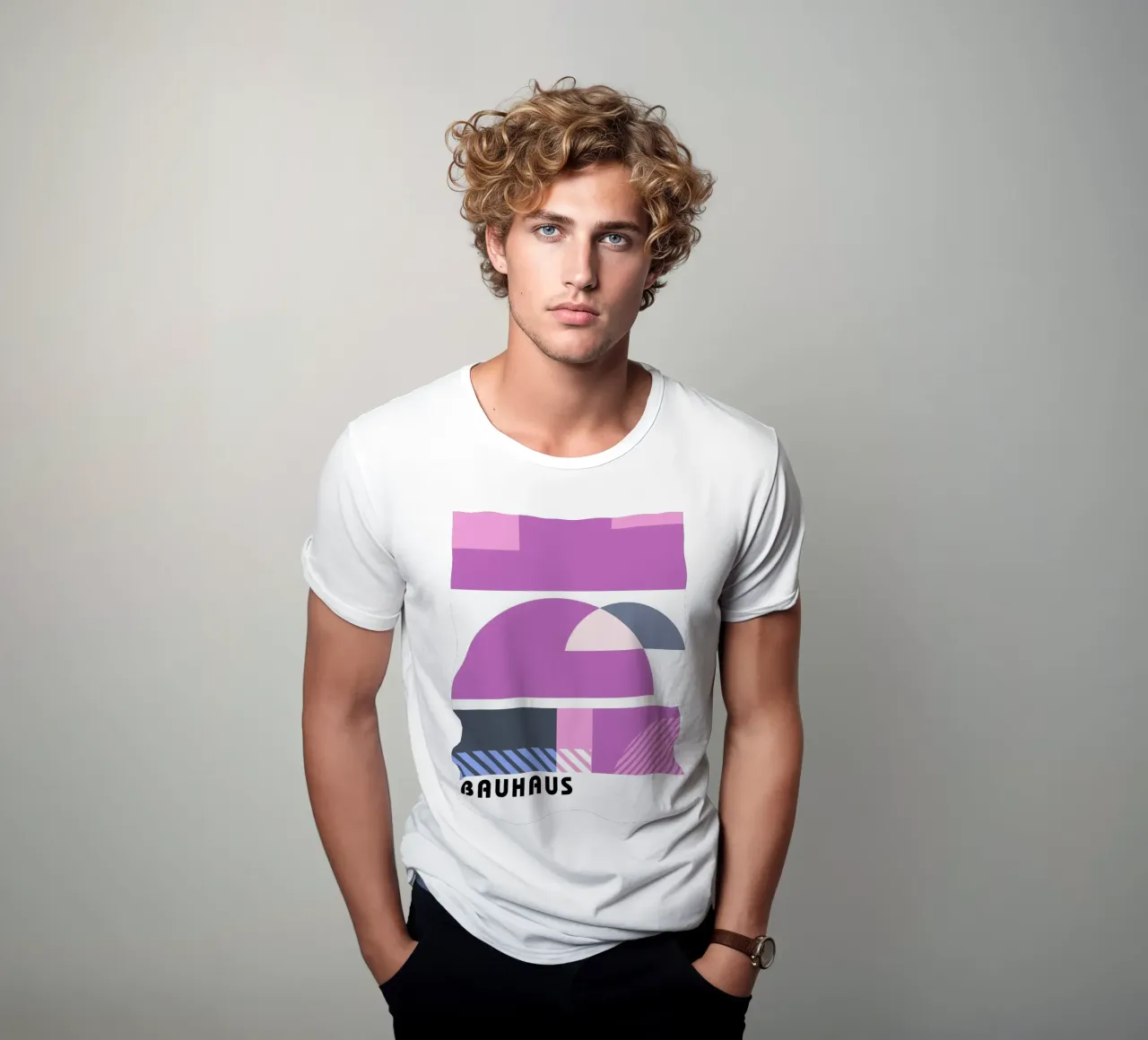 Grafica Bauhaus - Design geometrico in rosa t-shirt da Studio Vibe