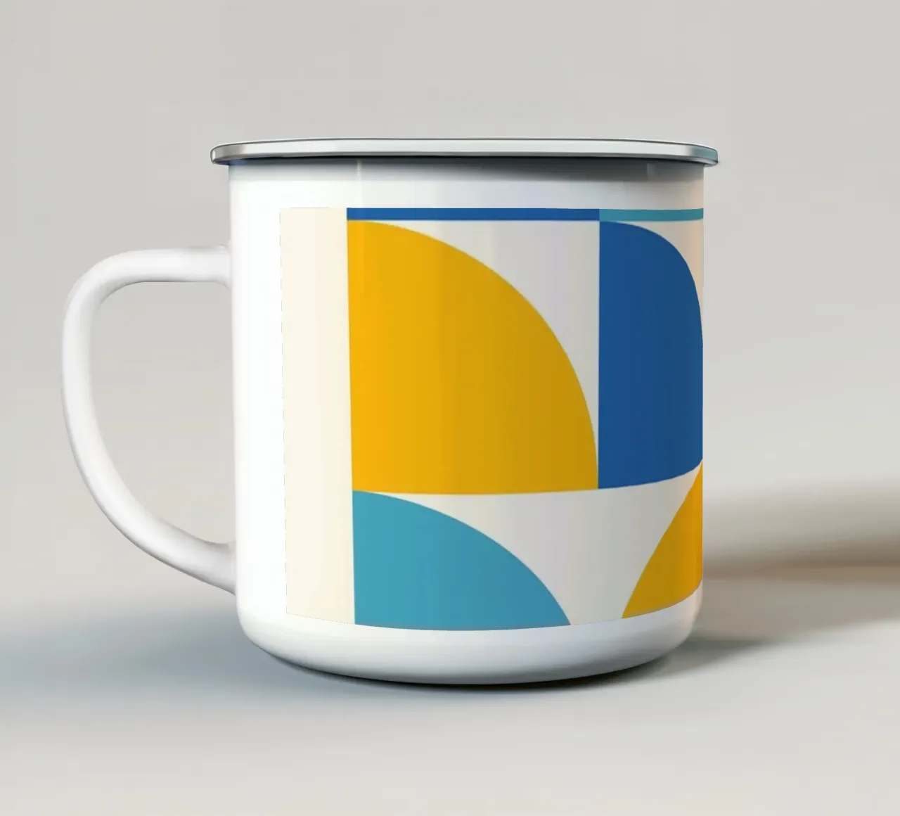 Stampa geometrica blu-giallo - Moderna e armoniosa tazza in smalto da Studio Vibe