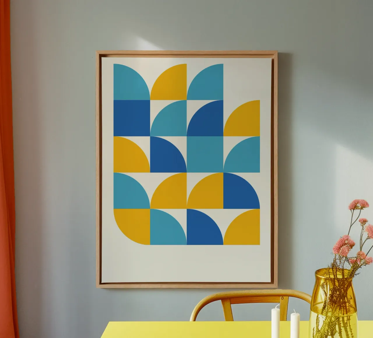 Geometry Print Blue Yellow - Modern & Harmonious canvas with Floater frame by Studio Vibe