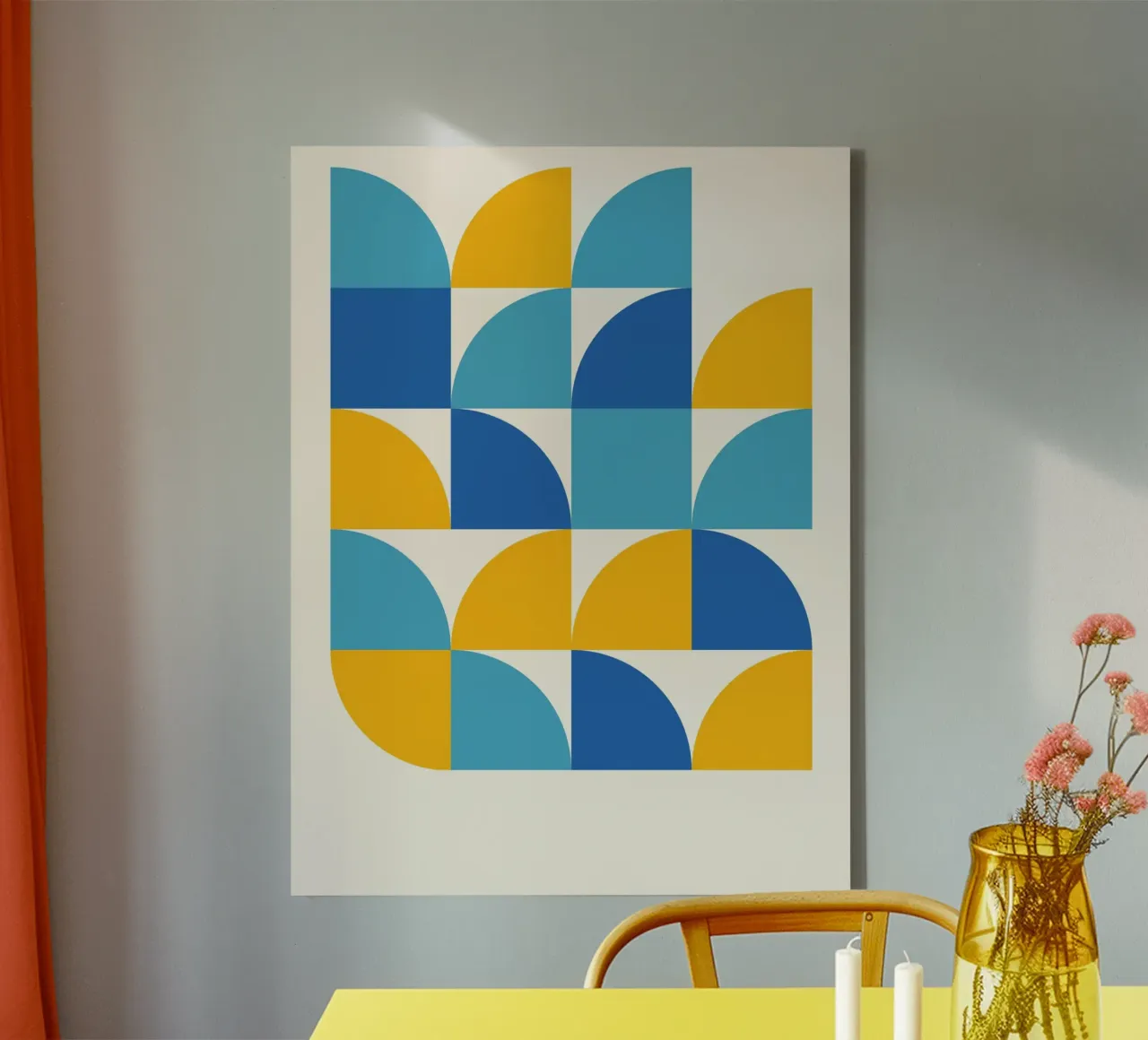Geometry Print Blue Yellow - Modern & Harmonious canvas with Floater frame by Studio Vibe