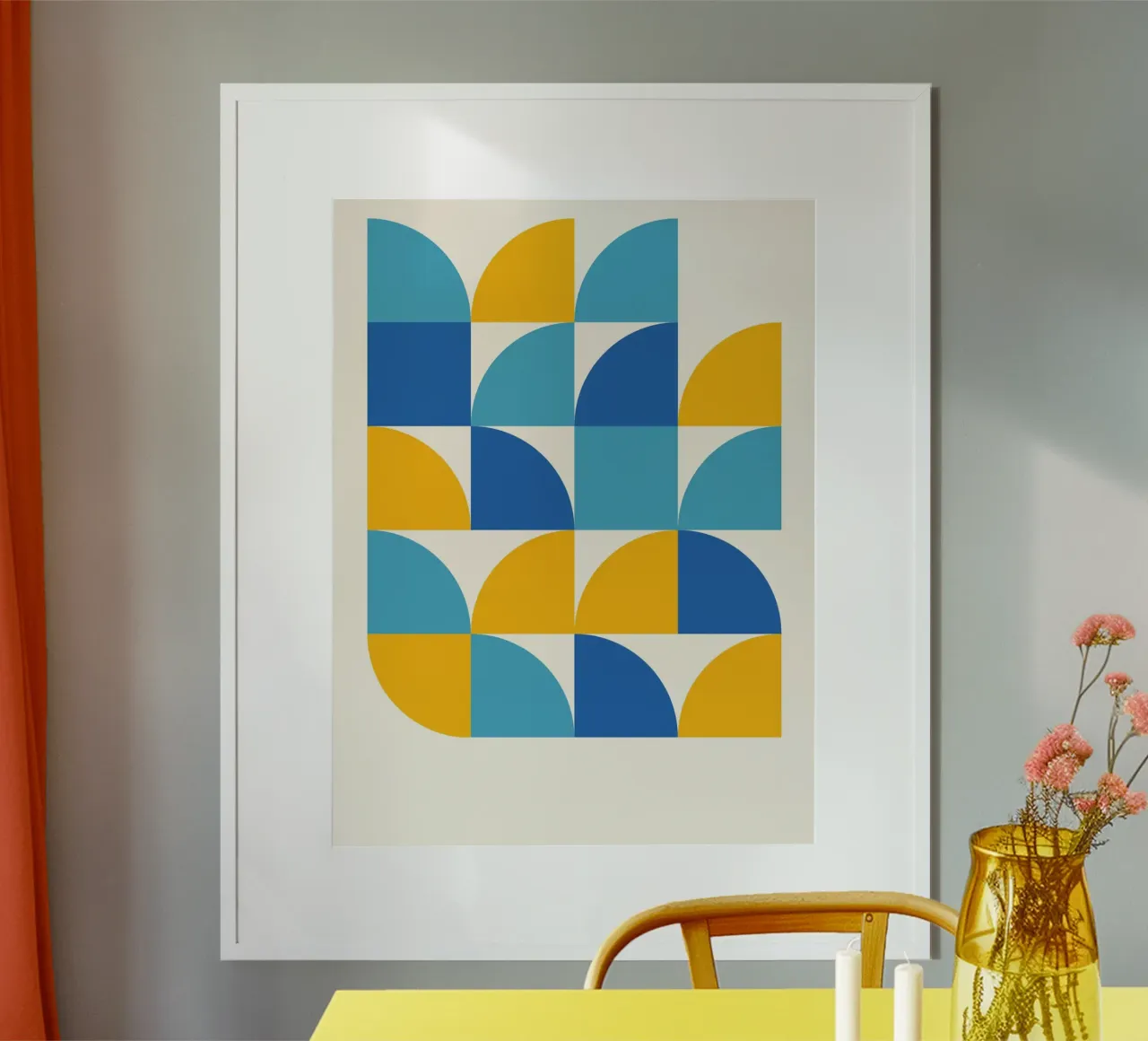 Géométrie Print Bleu Jaune - Moderne & Harmonieux poster avec cadre en aluminium de Studio Vibe