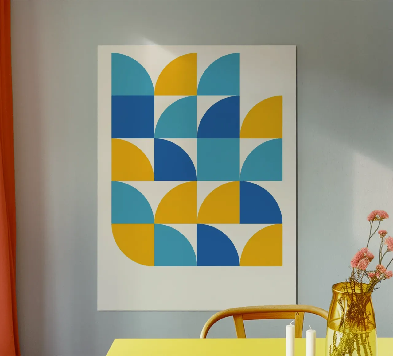 Géométrie Print Bleu Jaune - Moderne & Harmonieux poster avec cadre en aluminium de Studio Vibe