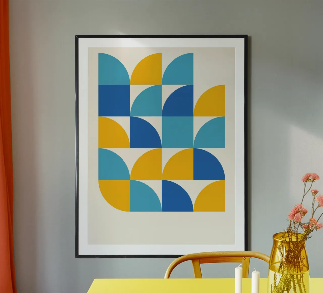 Géométrie Print Bleu Jaune - Moderne & Harmonieux poster avec cadre en aluminium de Studio Vibe
