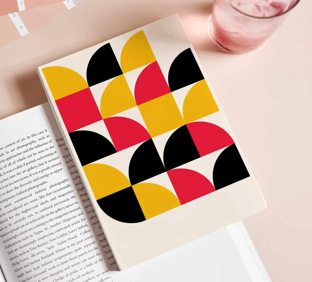 Retro Geometry Art - Red Yellow Black Print notebook by Studio Vibe