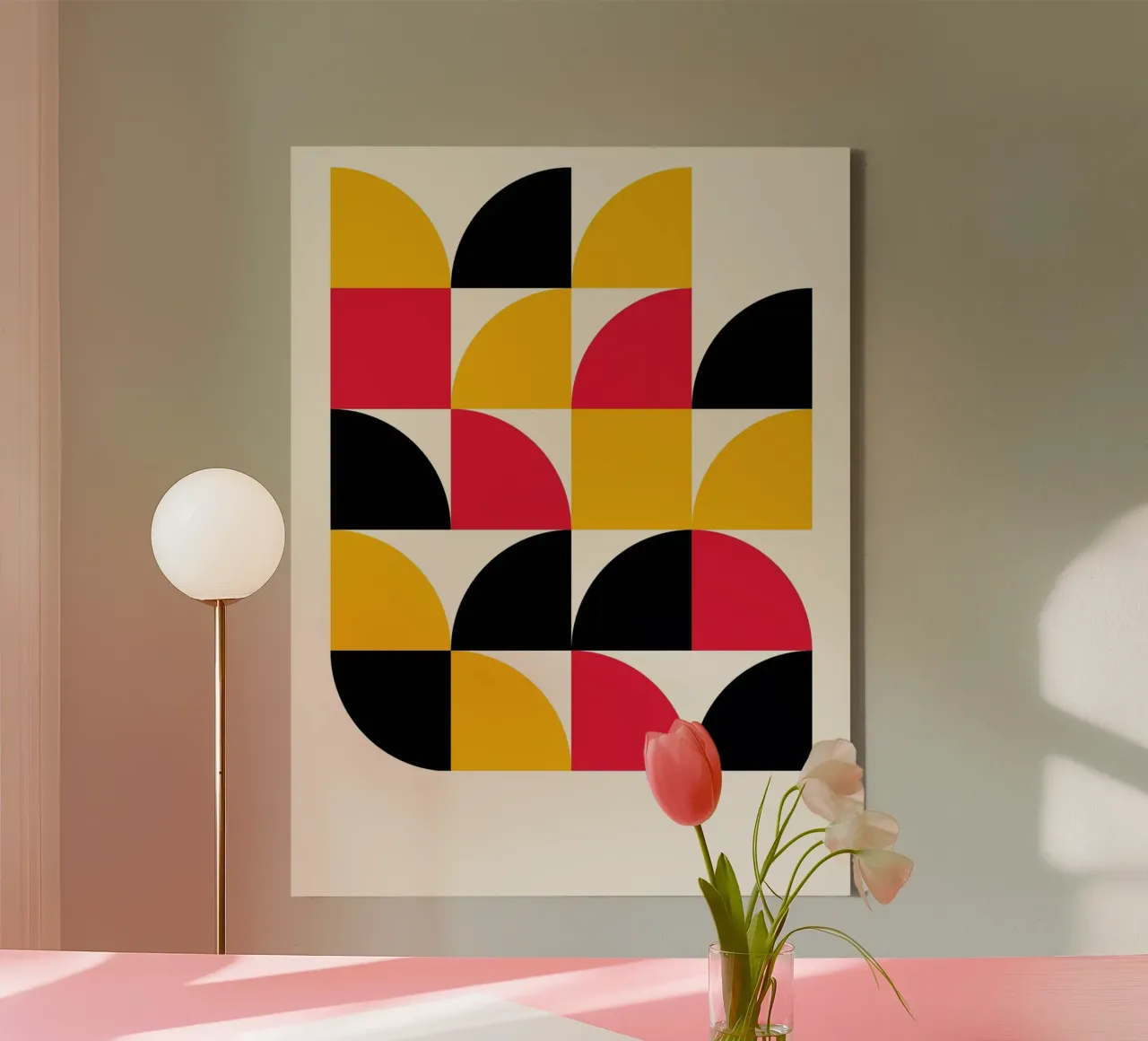 Retro Geometry Art - Red Yellow Black Print canvas by Studio Vibe