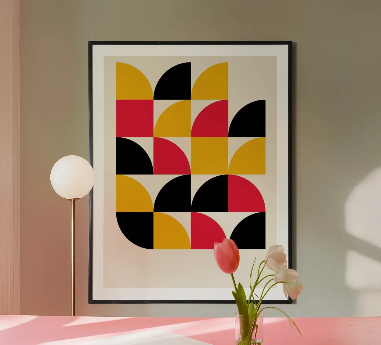 Art géométrique rétro - Rouge Jaune Noir Imprimé hahnemühle de Studio Vibe