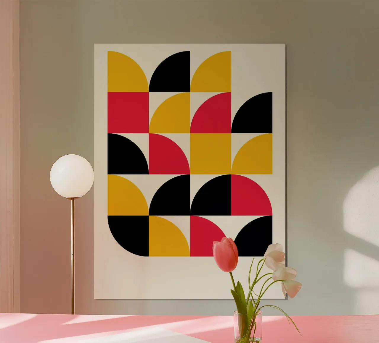 Art géométrique rétro - Rouge Jaune Noir Imprimé hahnemühle de Studio Vibe