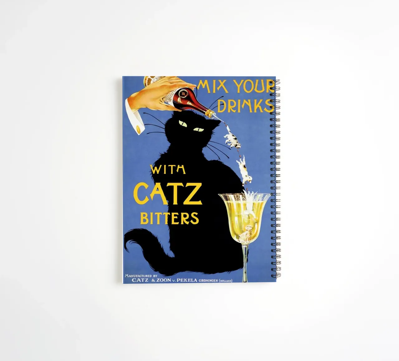 Mix Your Drinks with Catz Bitters spiral notebook by Maya Elliott