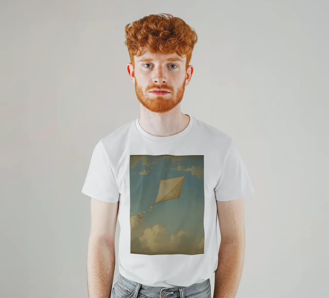 Un aquilone che vola alto danza tra le nuvole in un cielo azzurro e limpido t-shirt da DesignDoodle