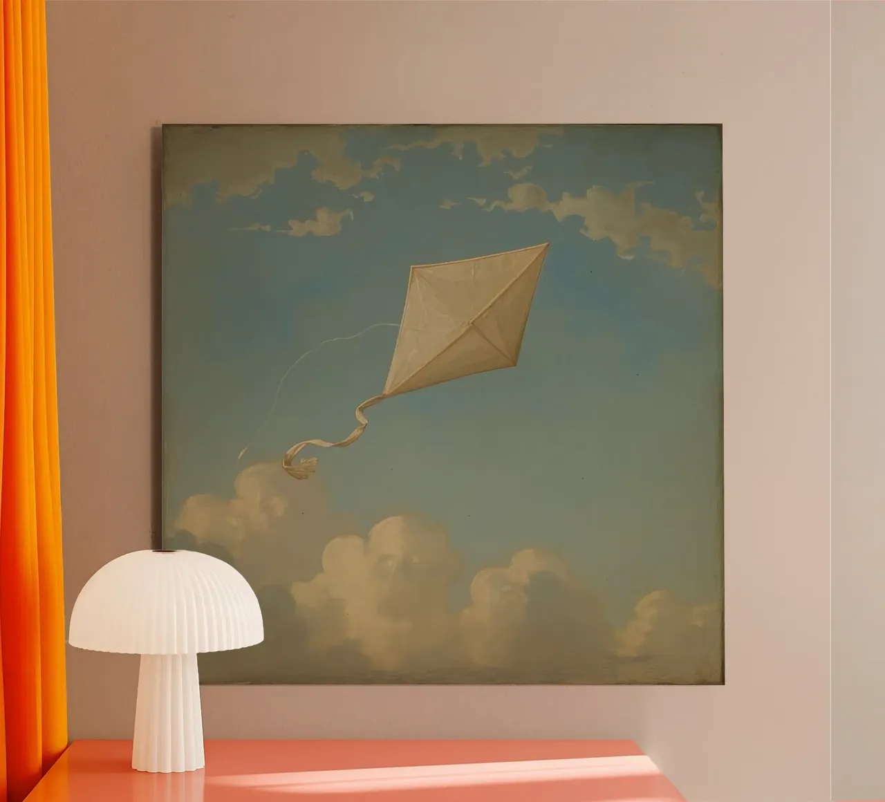Un aquilone che vola alto danza tra le nuvole in un cielo azzurro e limpido alluminio dibond da DesignDoodle