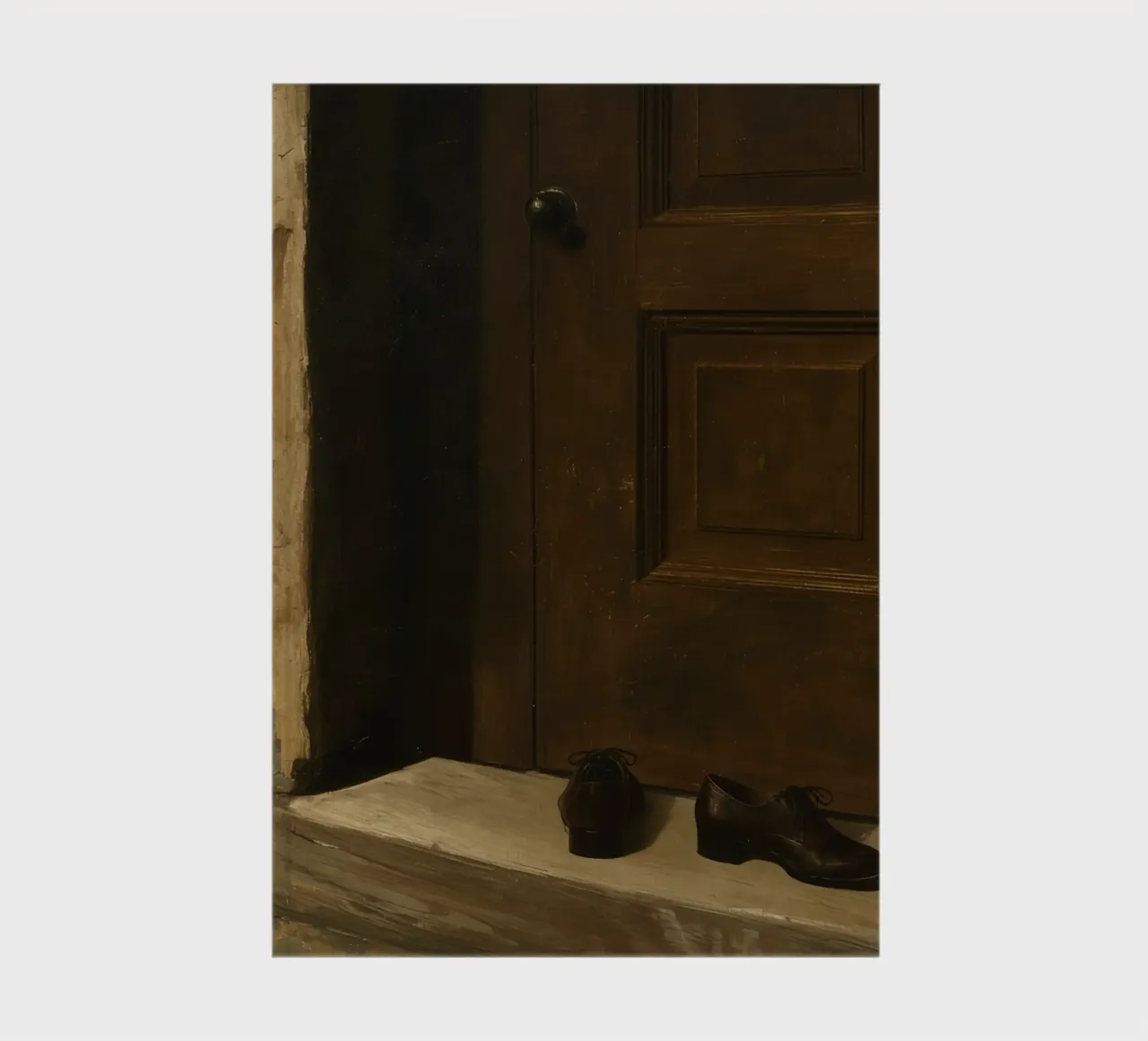 Doorway with black shoes resting on a concrete step under so notebook by DesignDoodle