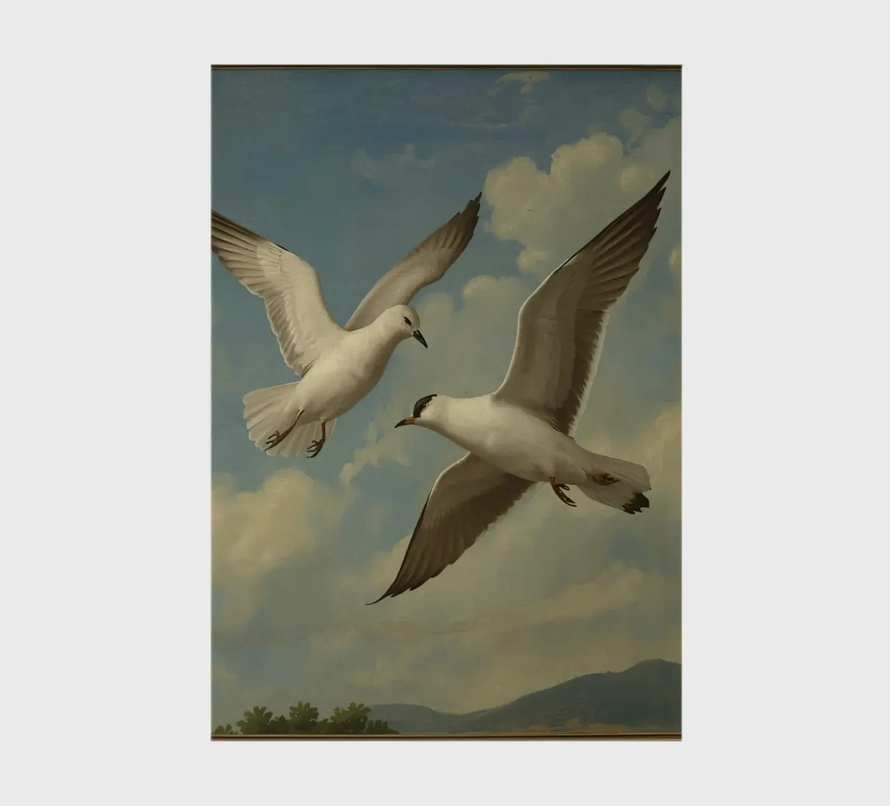 Two seagulls in mid-flight against a backdrop of clouds notebook by DesignDoodle