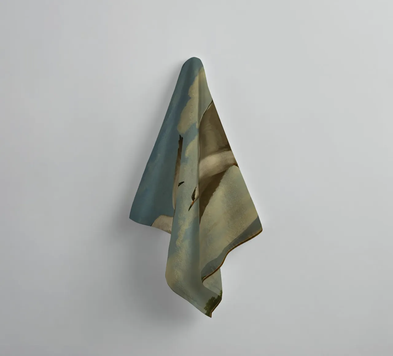 Two seagulls in mid-flight against a backdrop of clouds towel by DesignDoodle