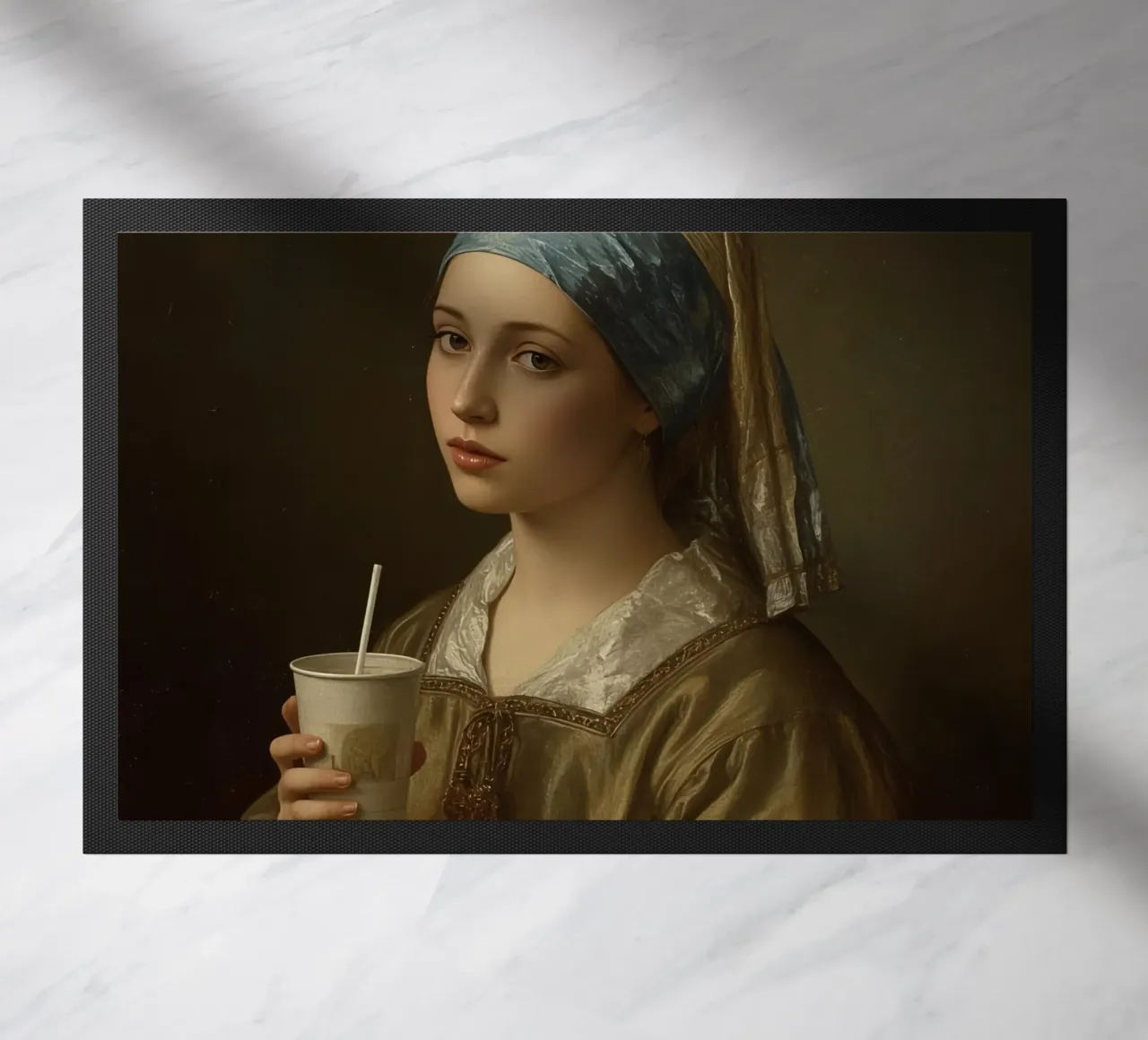 Giovane donna in abiti storici con in mano un drink zerbino da DesignDoodle