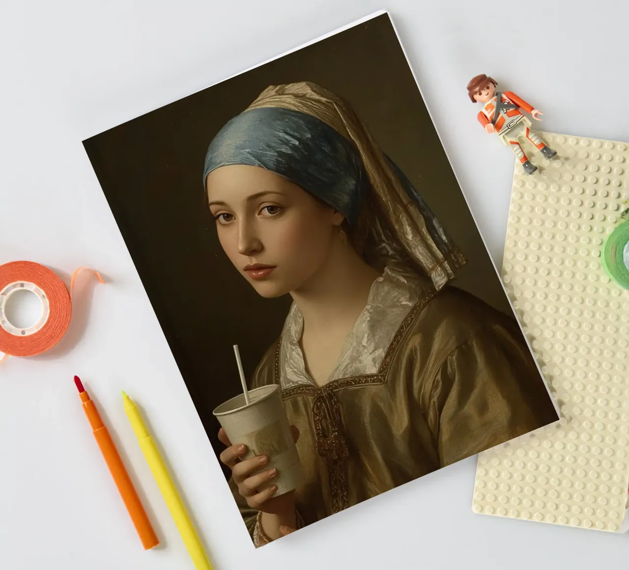 Giovane donna in abiti storici con in mano un drink diario da DesignDoodle