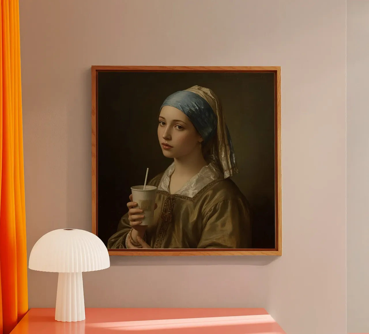 Giovane donna in abiti storici con in mano un drink plexiglass da DesignDoodle