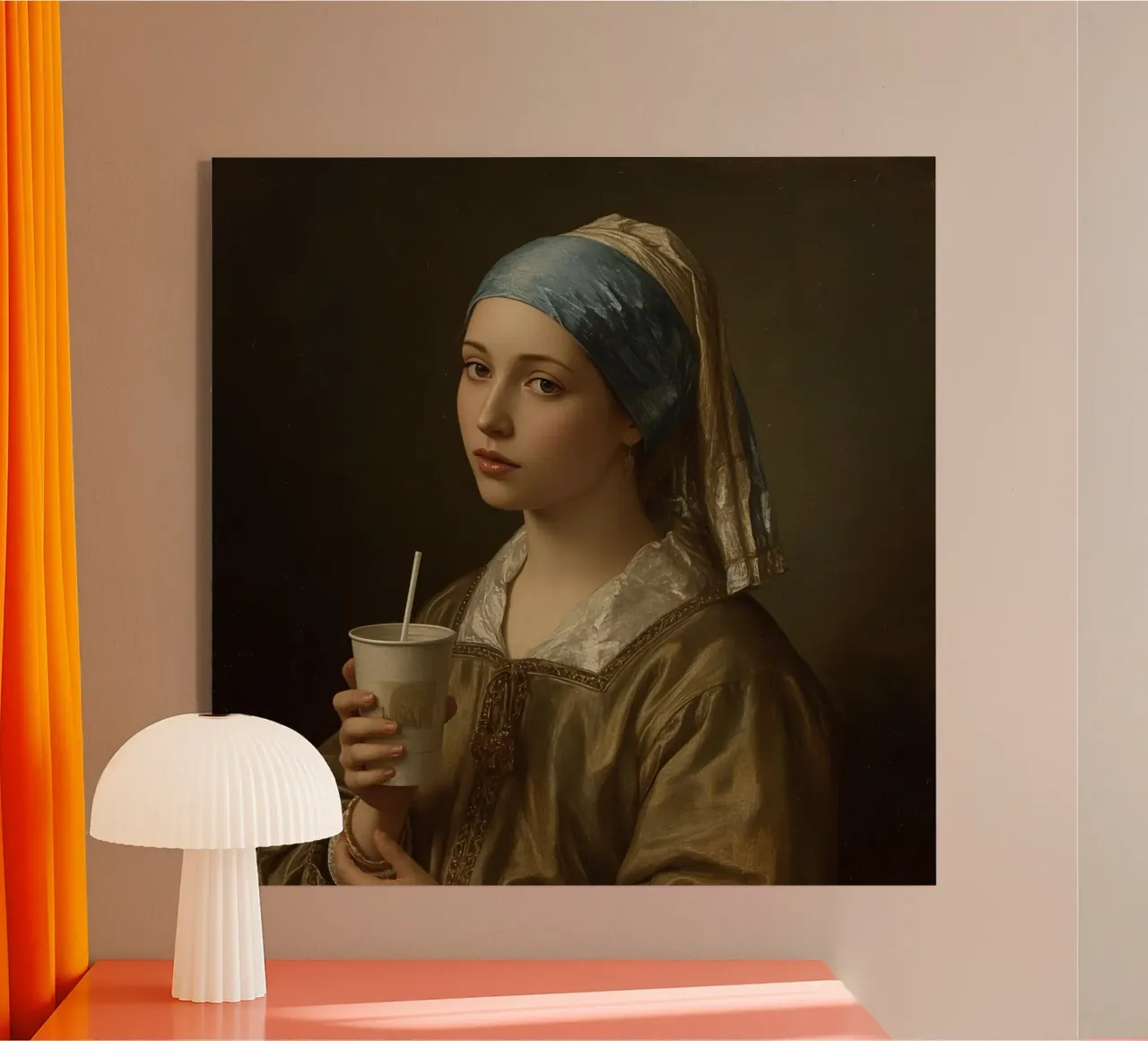 Giovane donna in abiti storici con in mano un drink plexiglass da DesignDoodle