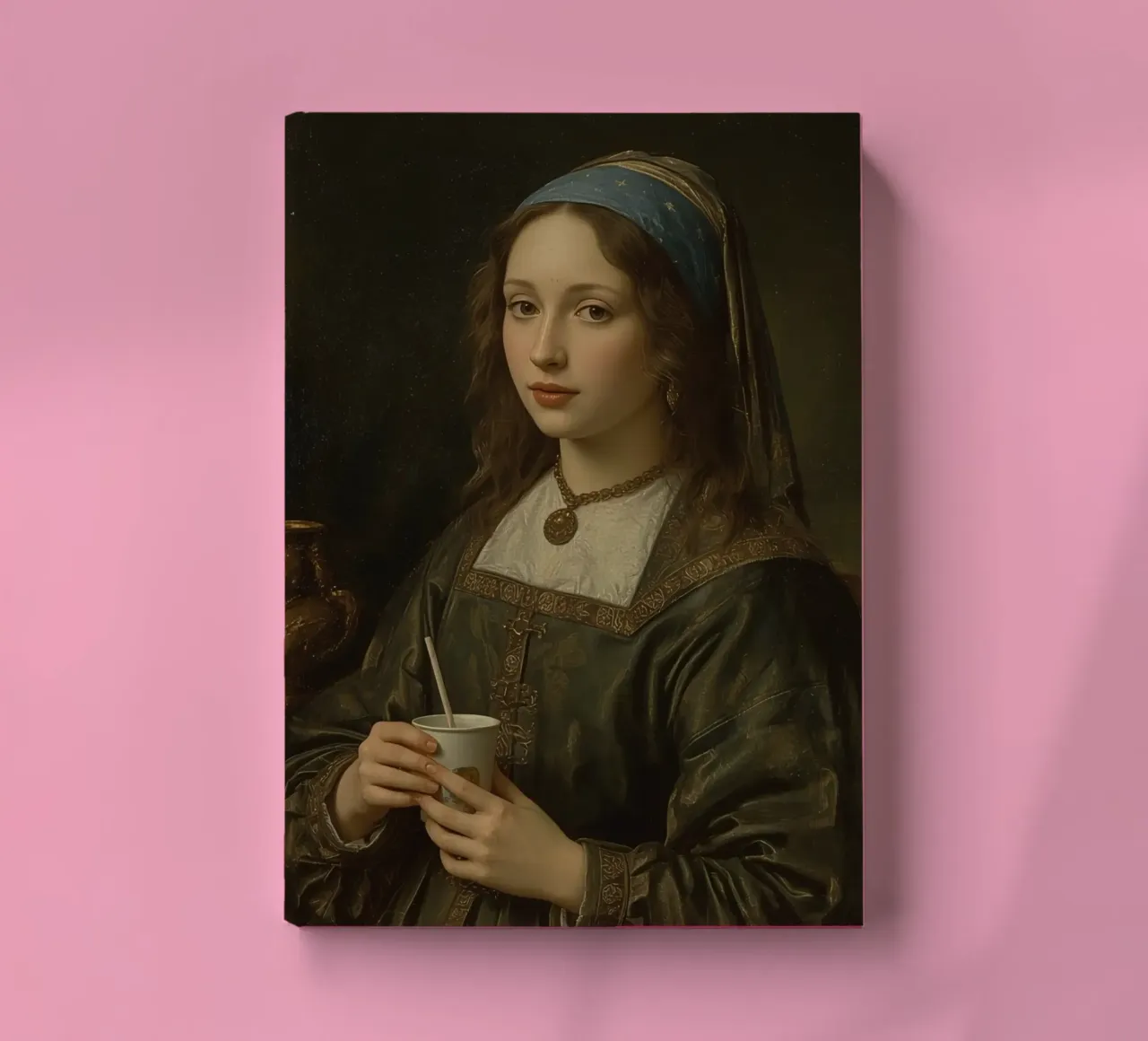 Giovane donna con una tazza in abito tradizionale in un luogo chiuso diario da DesignDoodle