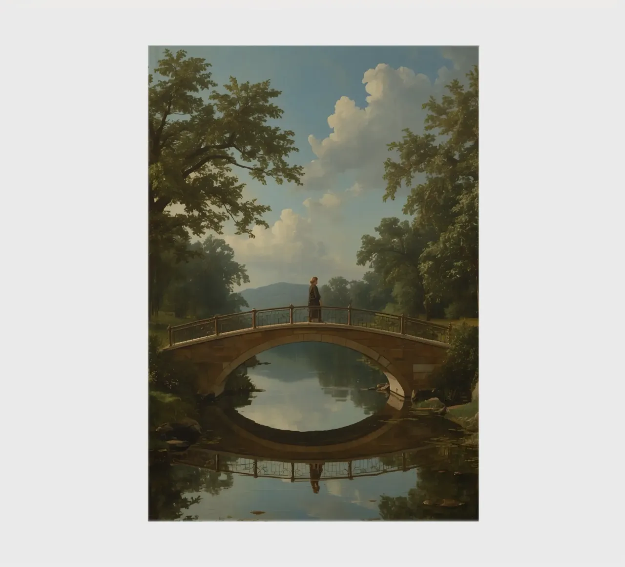 Elegant stone bridge over a calm lake surrounded by lush notebook by DesignDoodle
