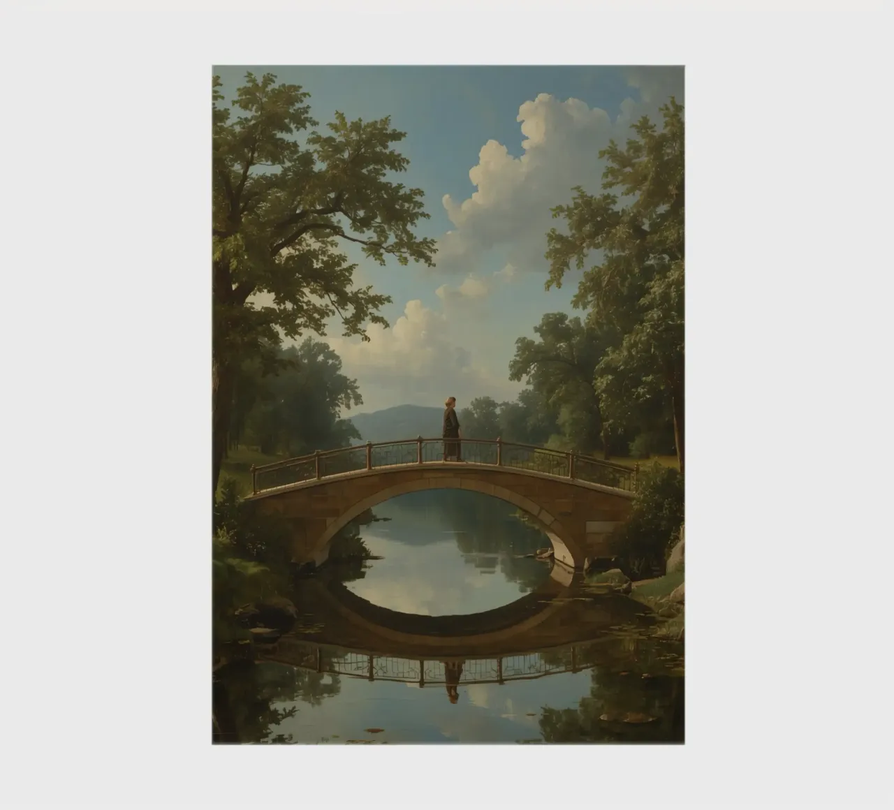 Elegant stone bridge over a calm lake surrounded by lush notebook by DesignDoodle
