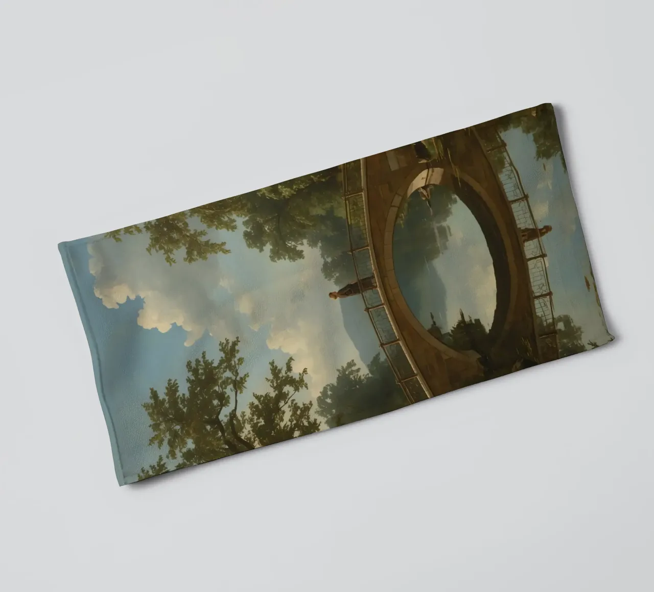 Elegant stone bridge over a calm lake surrounded by lush towel by DesignDoodle