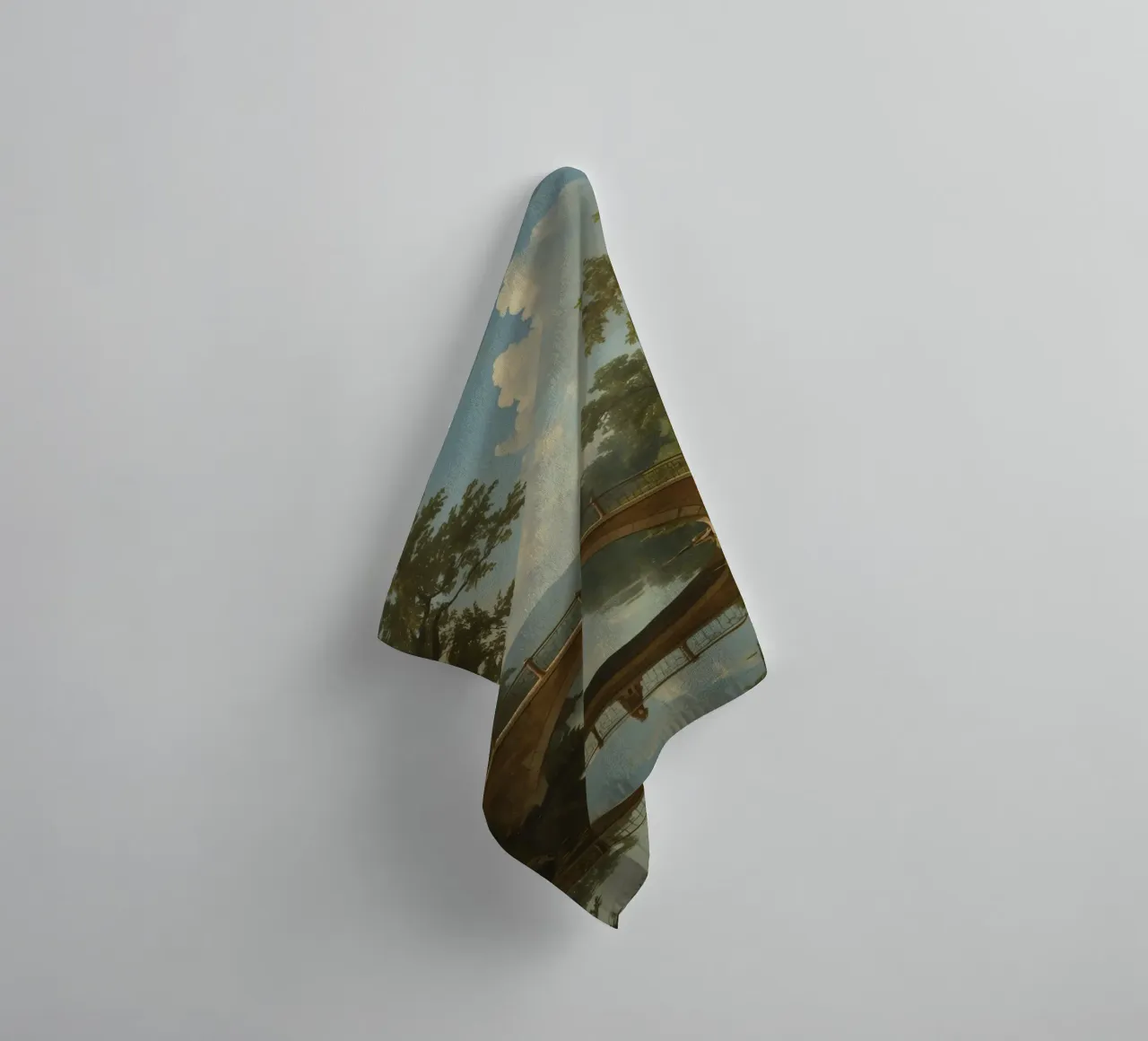 Elegant stone bridge over a calm lake surrounded by lush towel by DesignDoodle