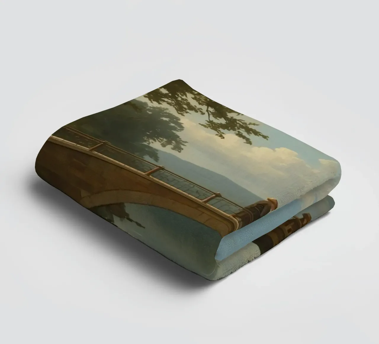 Elegant stone bridge over a calm lake surrounded by lush towel by DesignDoodle